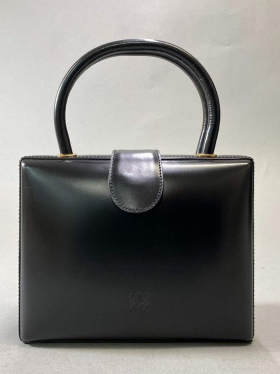 Loewe Vintage Handbag Anagram Logo Black Leather Bag - Picture 2 of 10